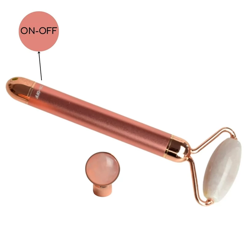 Rózsakvarc arcroller cserélhető fejjel, vibrációval